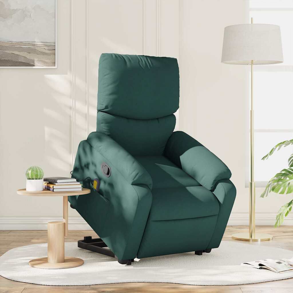vidaXL Stand up Massage Recliner Chair Dark Green Fabric
