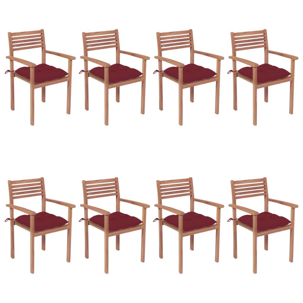 vidaXL Stackable Garden Chairs with Cushions 8 pcs Solid Teak Wood (2x43037+2x314924)