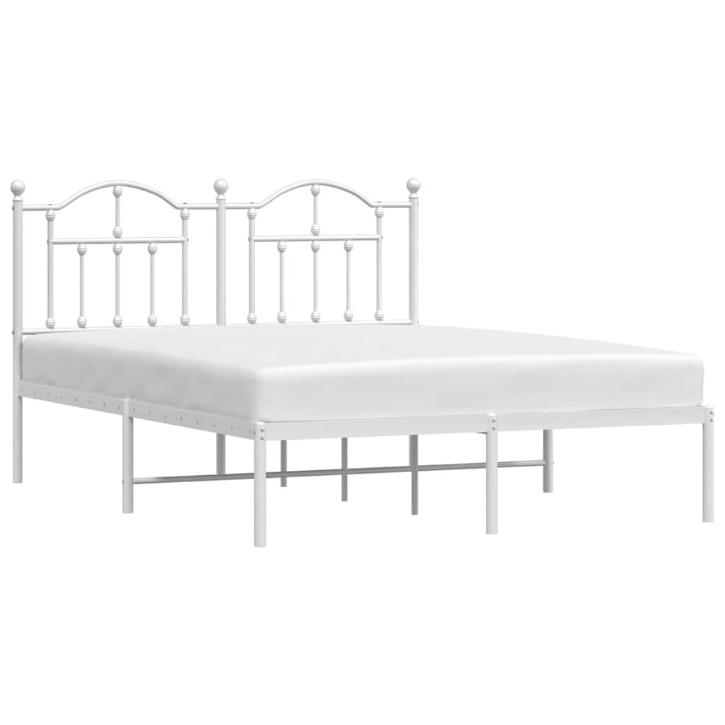 vidaXL Metal Bed Frame without Mattress with Headboard White 150x200cm