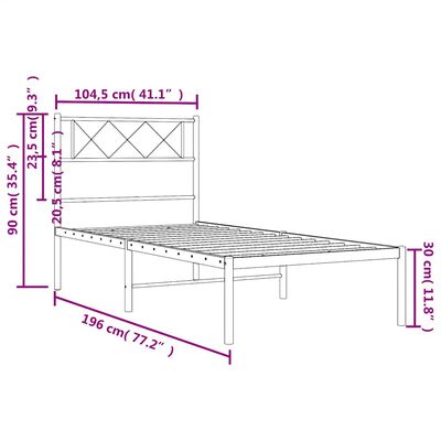 vidaXL Metal Bed Frame without Mattress with Headboard White 100x190cm