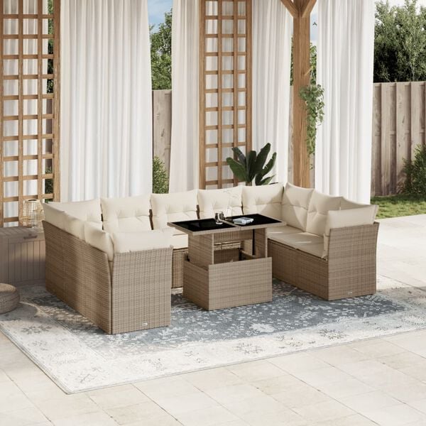 vidaXL 10 Piece Garden Sofa Set with Cushions Beige Poly Rattan