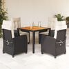 vidaXL 5 Piece Garden Dining Set with Cushions Black Poly Rattan