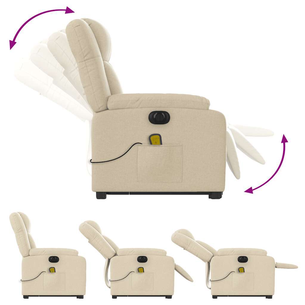 vidaXL Electric Stand up Massage Recliner Chair Cream Fabric