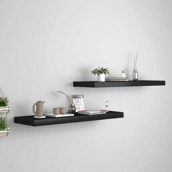 vidaXL Floating Wall Shelves 2 pcs Black 80x23.5x3.8 cm MDF