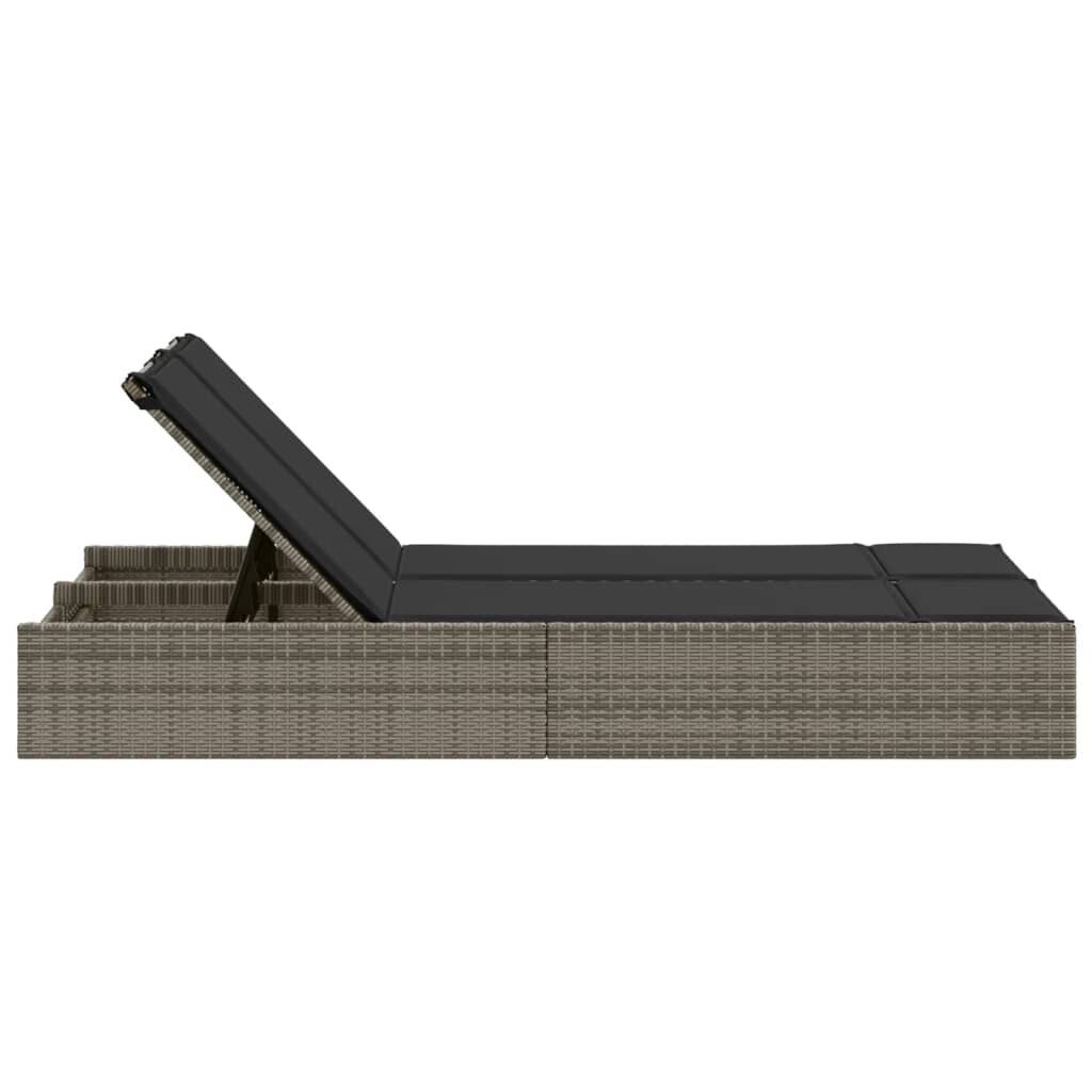 vidaXL Double Sun Lounger with Cushions Grey Poly Rattan