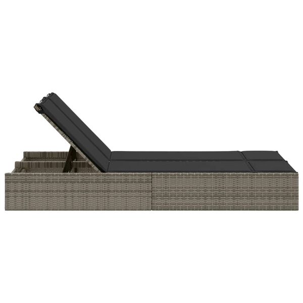 vidaXL Double Sun Lounger with Cushions Grey Poly Rattan