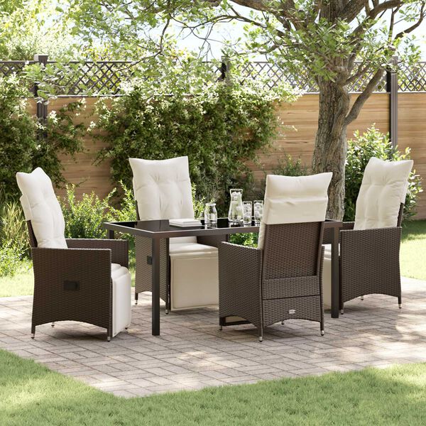 vidaXL Garden Dining Set with Cushion 5 pcs Brown Poly Rattan