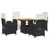 vidaXL 5 Piece Garden Dining Set with Cushions Black Poly Rattan