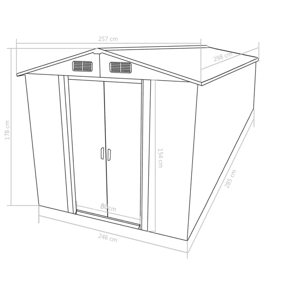 vidaXL Garden Shed 257x298x178 cm Metal Brown
