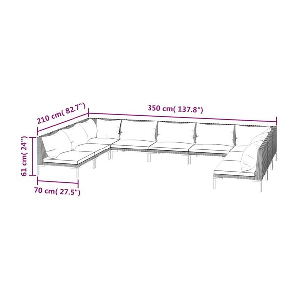 vidaXL 9 Piece Garden Lounge Set with Cushions Poly Rattan Dark Grey