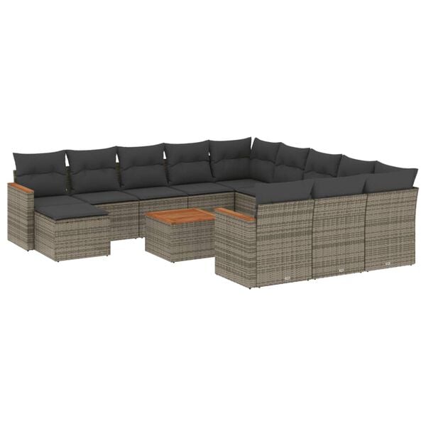 vidaXL 13 Piece Garden Sofa Set with Cushions Grey Poly Rattan