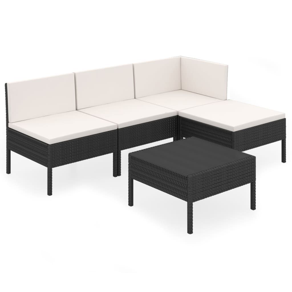 vidaXL 5 Piece Garden Lounge Set with Cushions Poly Rattan Black