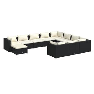 vidaXL 11 Piece Garden Lounge Set with Cushions Poly Rattan Black