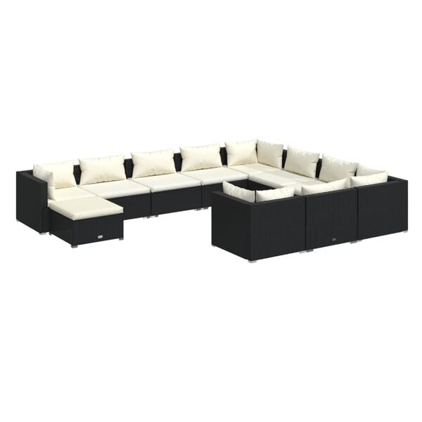 vidaXL 11 Piece Garden Lounge Set with Cushions Poly Rattan Black