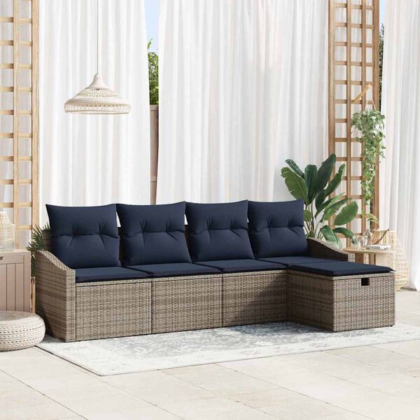 vidaXL Sofa Set with Cushion with Storage Grey Poly Rattan