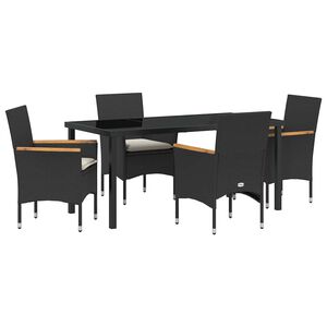 vidaXL Garden Dining Set with Cushion 5 pcs Black Poly Rattan