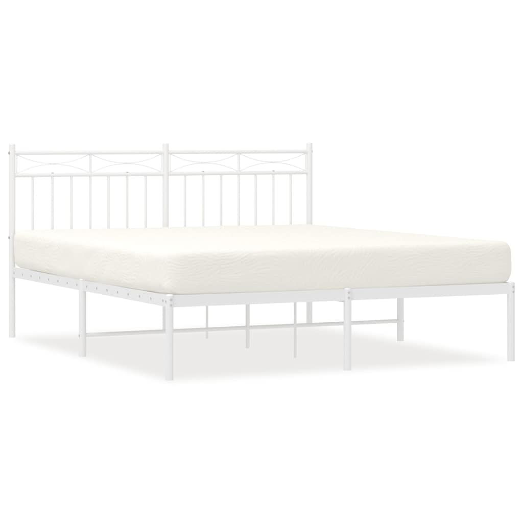 vidaXL Metal Bed Frame without Mattress with Headboard White 150x200cm