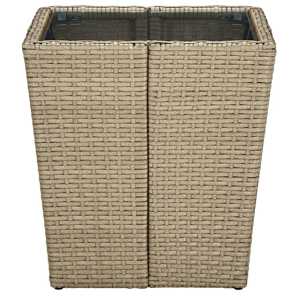 vidaXL Tea Table Beige 41.5x41.5x44 cm Poly Rattan and Tempered Glass