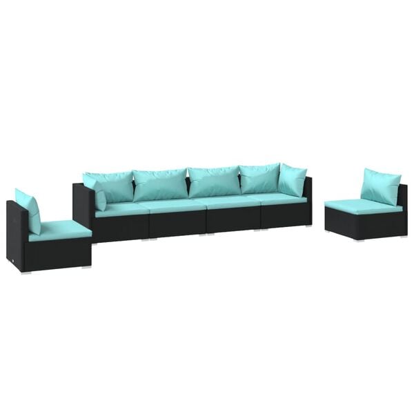 vidaXL 6 Piece Garden Lounge Set with Cushions Poly Rattan Black