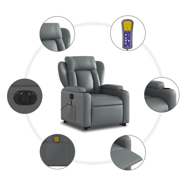 vidaXL Electric Stand up Massage Recliner Chair Grey Faux Leather