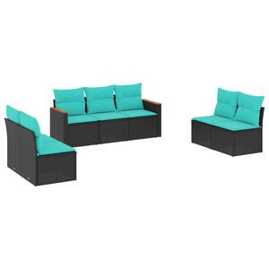 vidaXL 7 Piece Garden Sofa Set with Cushions Black Poly Rattan