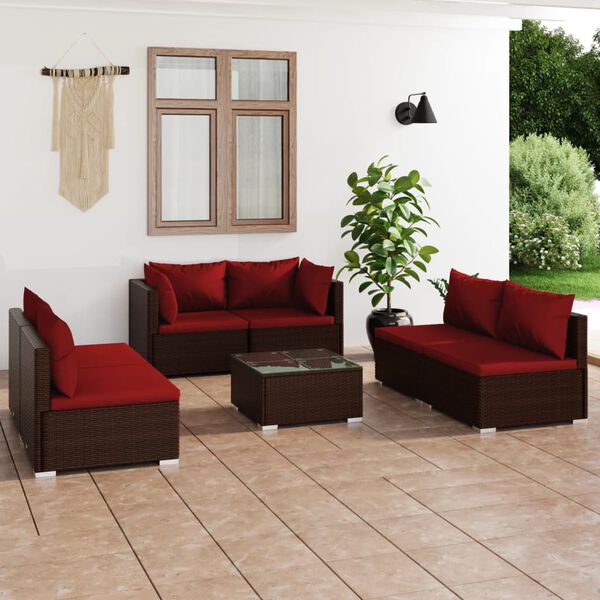 vidaXL 7 Piece Garden Lounge Set with Cushions Poly Rattan Brown