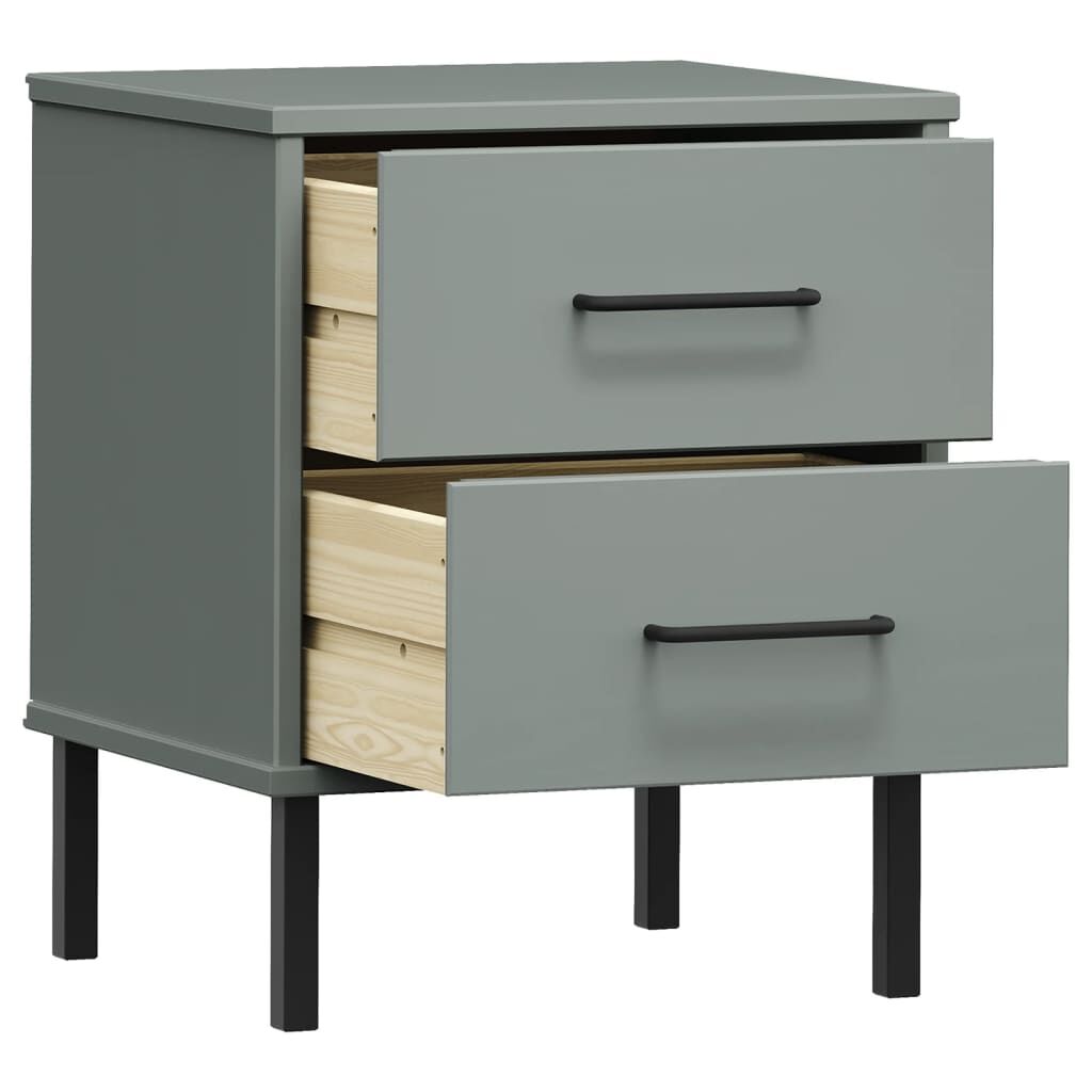 vidaXL Bedside Cabinet with Metal Legs Grey Solid Wood Pine OSLO