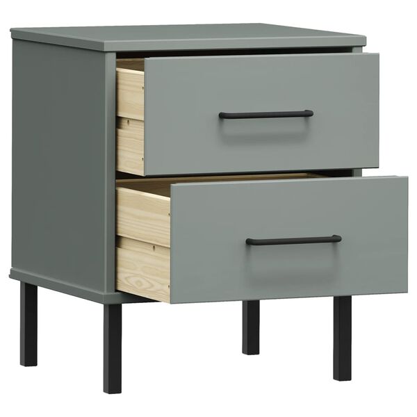 vidaXL Bedside Cabinet with Metal Legs Grey Solid Wood Pine OSLO