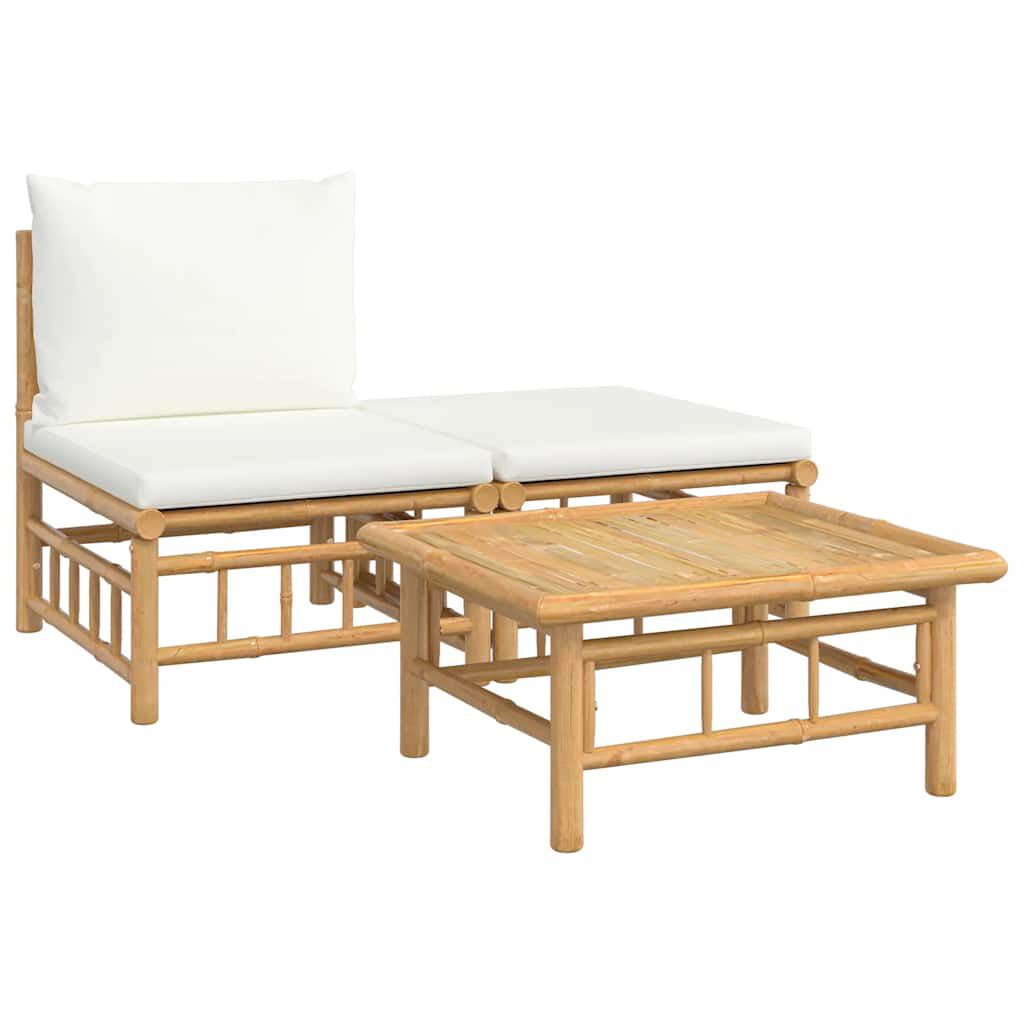 vidaXL 3 Piece Garden Lounge Set with Cream White Cushions Bamboo