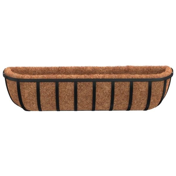 vidaXL Wall Troughs 2 pcs with Coco Liners Black 61x19x16 cm Steel