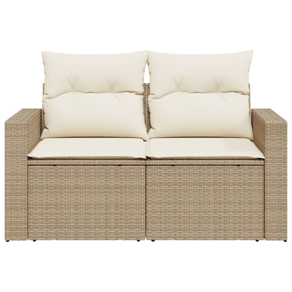 vidaXL Garden Sofa with Cushions 2-Seater Beige Poly Rattan