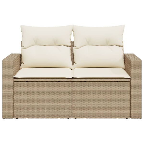 vidaXL Garden Sofa with Cushions 2-Seater Beige Poly Rattan