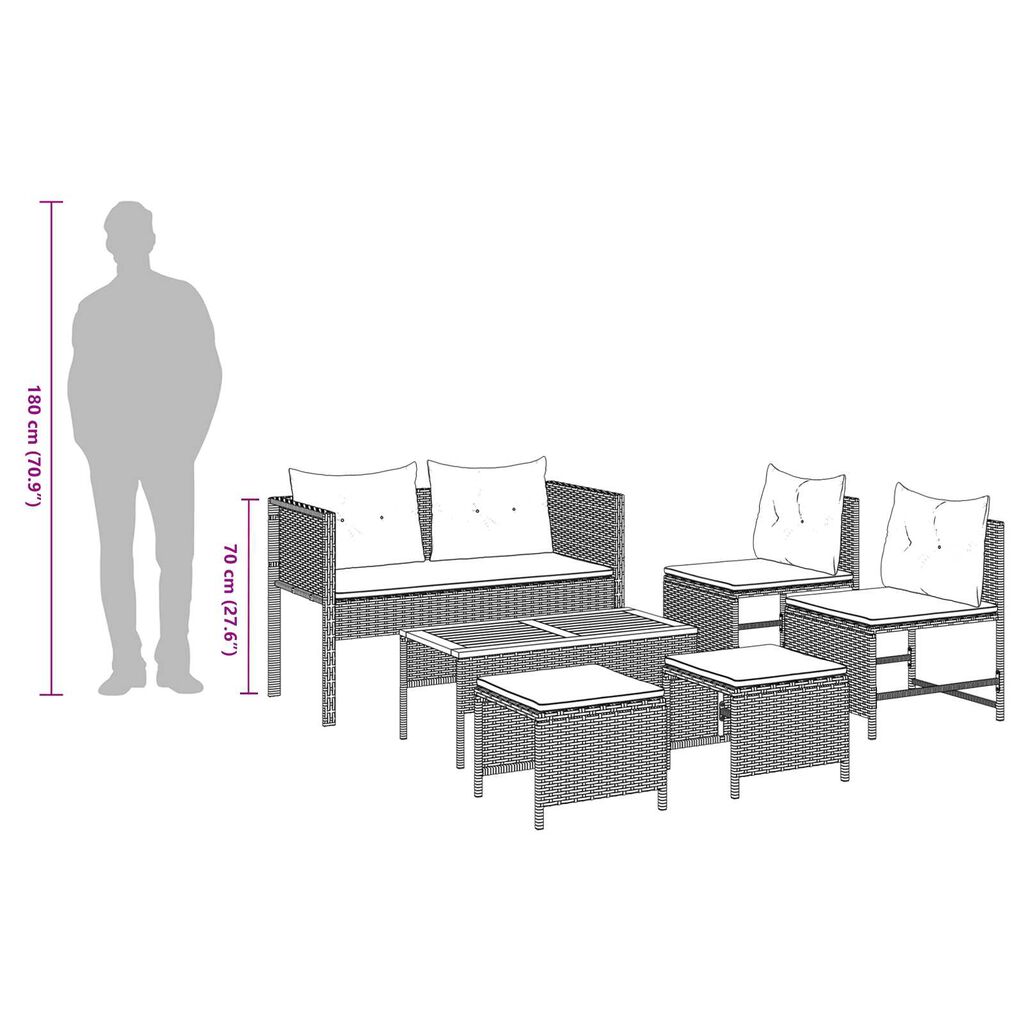 vidaXL Outdoor Sofa Set Grey and navy blue Rattan with metal frame