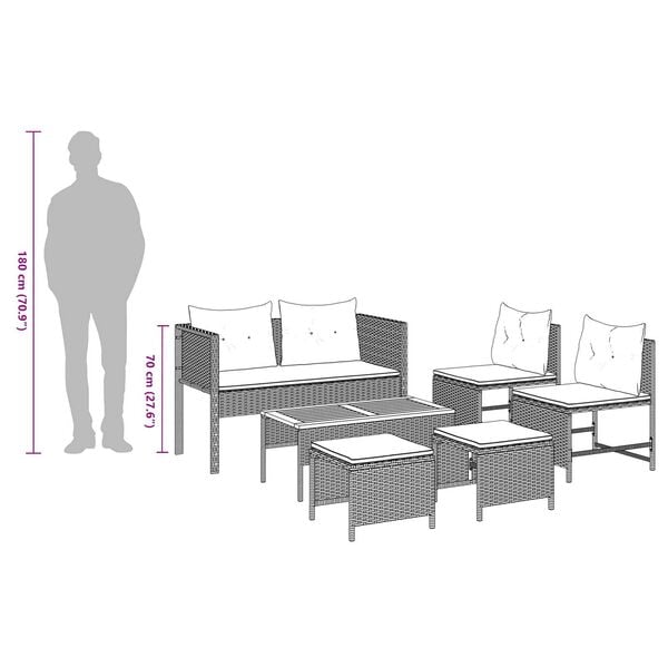 vidaXL Outdoor Sofa Set Grey and navy blue Rattan with metal frame