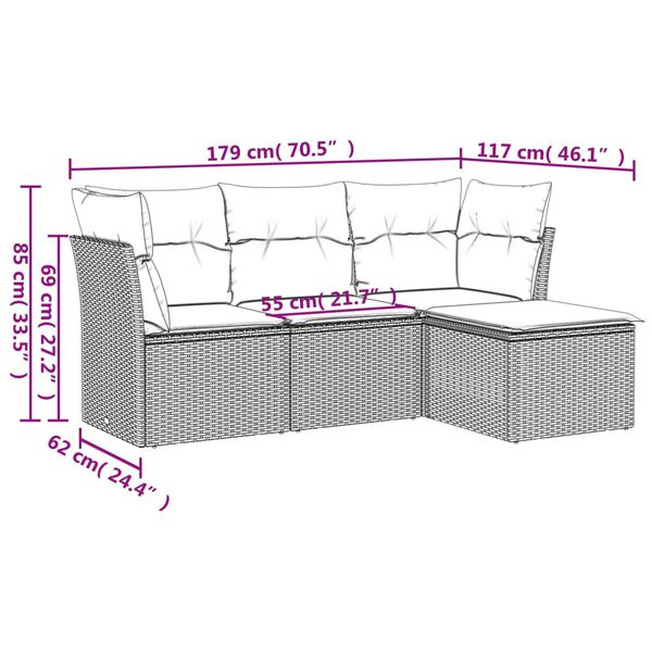 vidaXL 4 Piece Garden Sofa Set with Cushions Beige Poly Rattan