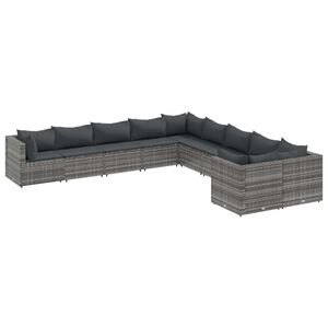 vidaXL 10 Piece Garden Sofa Set with Cushions Grey Poly Rattan
