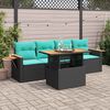 vidaXL 5 Piece Garden Sofa Set with Cushions Black Poly Rattan