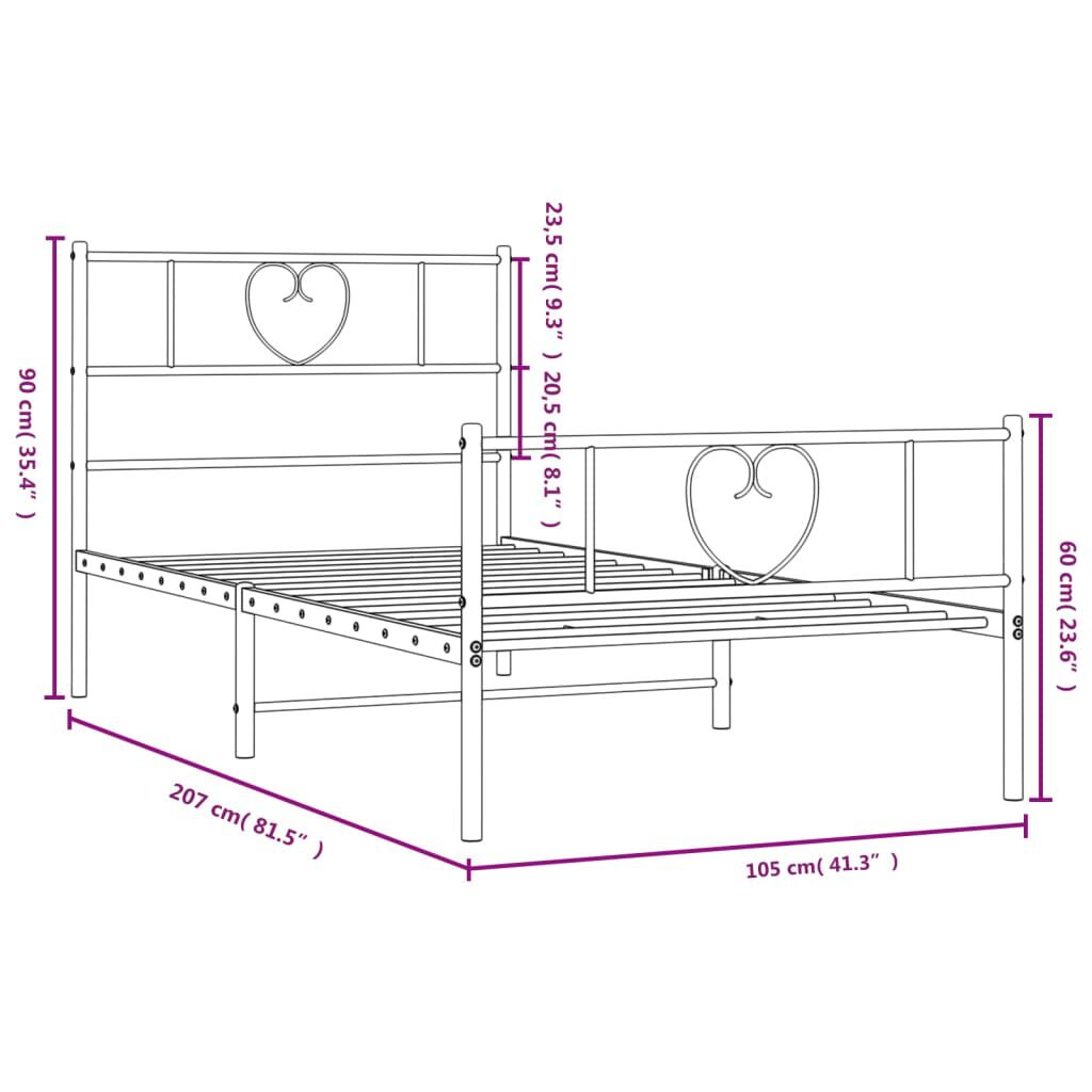 vidaXL Metal Bed Frame without Mattress with Footboard Black 100x200cm