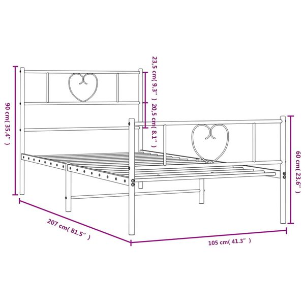 vidaXL Metal Bed Frame without Mattress with Footboard Black 100x200cm
