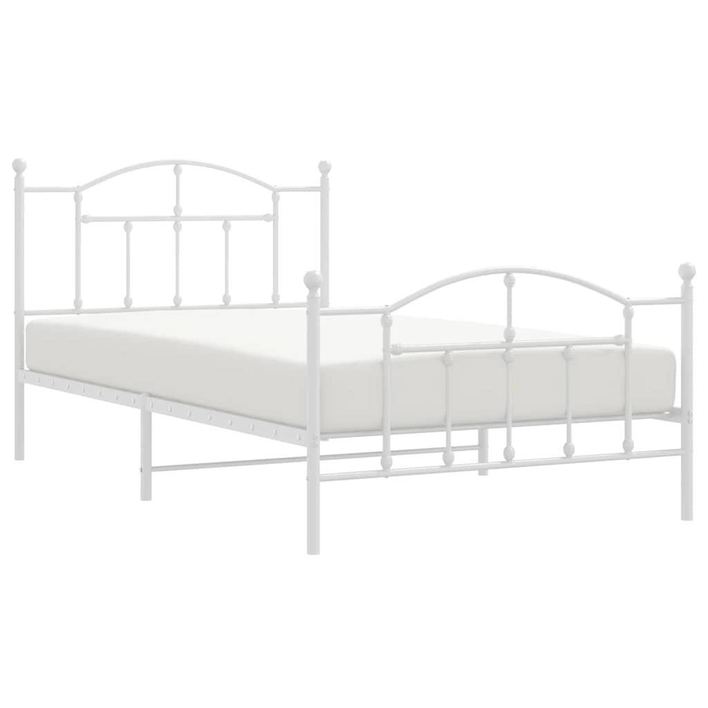 vidaXL Metal Bed Frame without Mattress with Footboard White 100x200cm