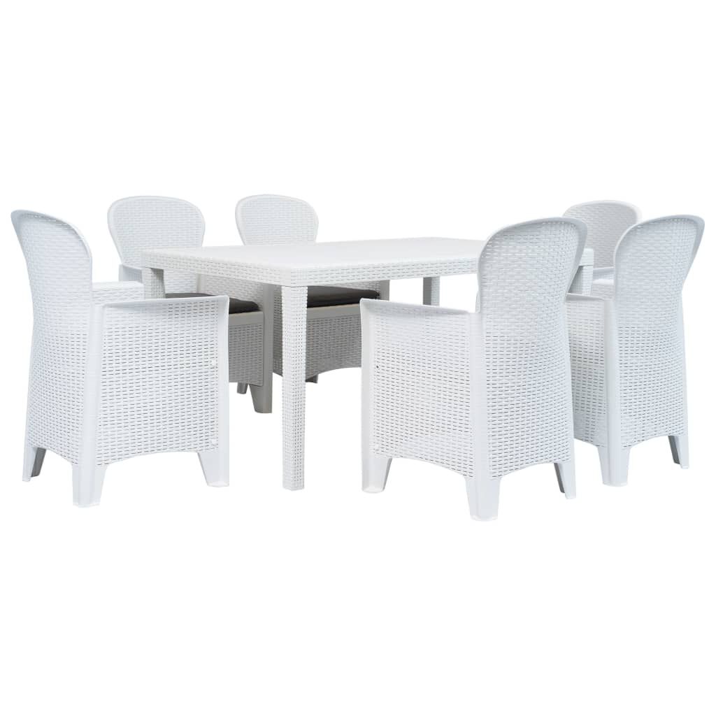 vidaXL 7 Piece Outdoor Dining Set Plastic White Rattan Look
