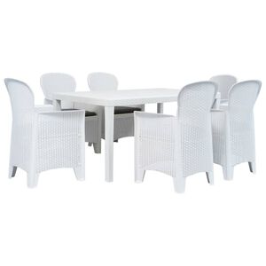 vidaXL 7 Piece Outdoor Dining Set Plastic White Rattan Look