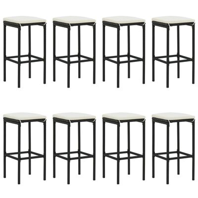 vidaXL 9 Piece Garden Bar Set with Cushions Black Poly Rattan