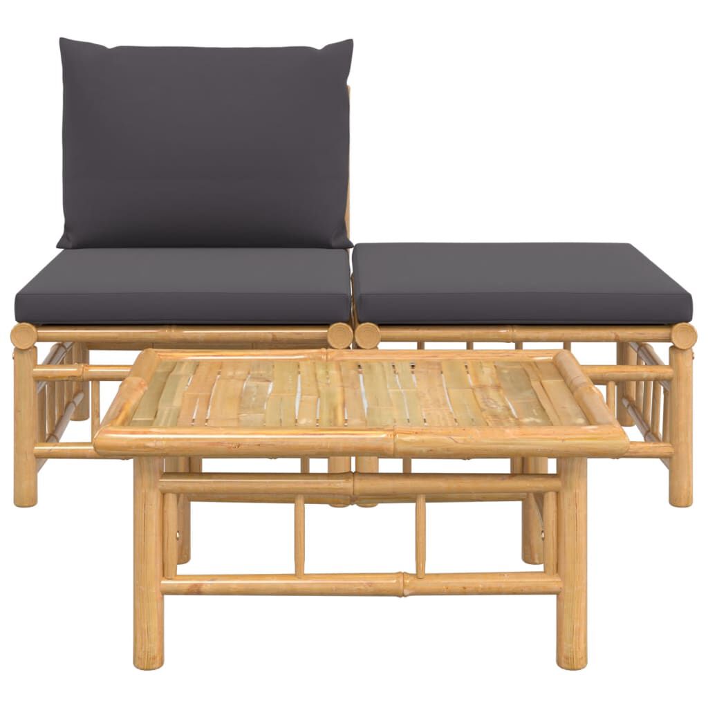 vidaXL 3 Piece Garden Lounge Set with Dark Grey Cushions Bamboo