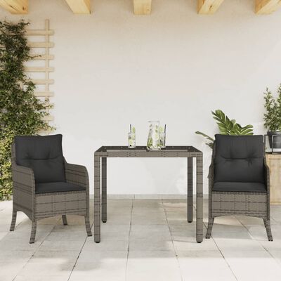 vidaXL 3 Piece Garden Dining Set with Cushions Grey Poly Rattan