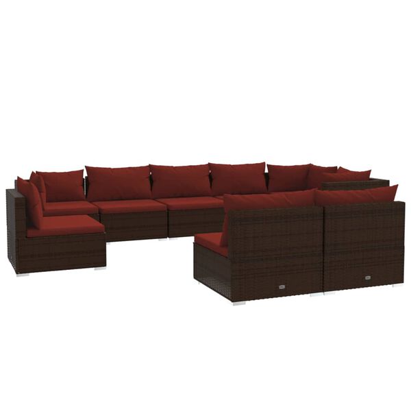 vidaXL 9 Piece Garden Lounge Set with Cushions Poly Rattan Brown