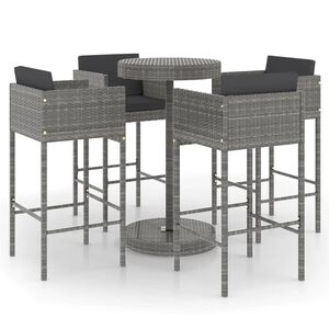 vidaXL 5 Piece Garden Bar Set with Cushions Poly Rattan Grey