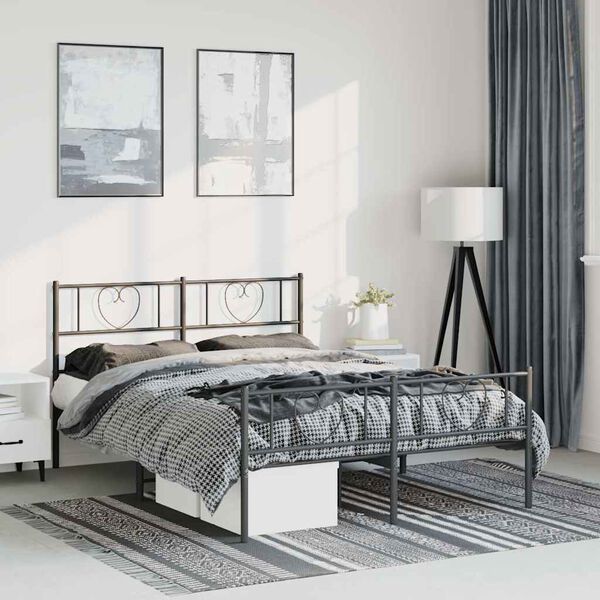 vidaXL Metal Bed Frame without Mattress with Footboard Black 150x200cm