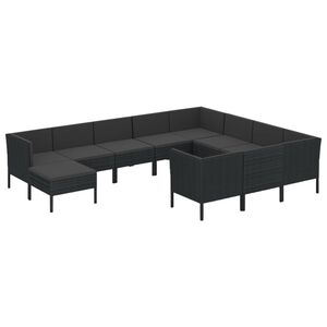 vidaXL 11 Piece Garden Lounge Set with Cushions Poly Rattan Black