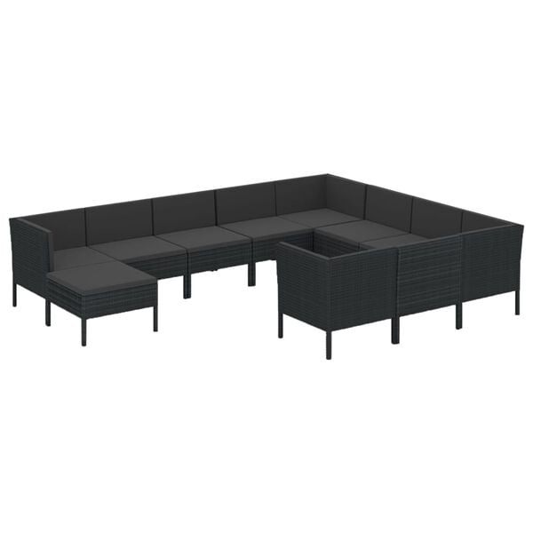 vidaXL 11 Piece Garden Lounge Set with Cushions Poly Rattan Black